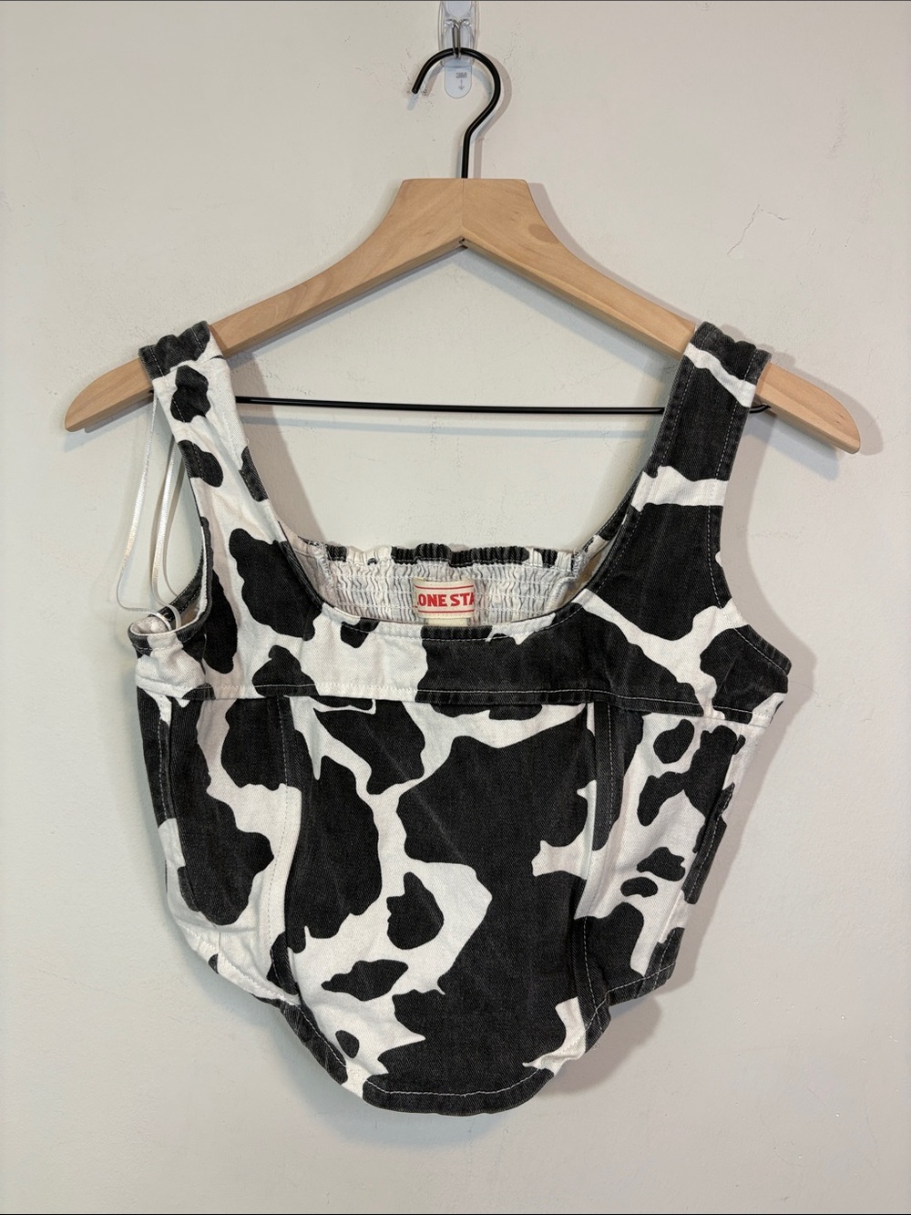 Lone Star Cow Print Corset Denim Crop Top.